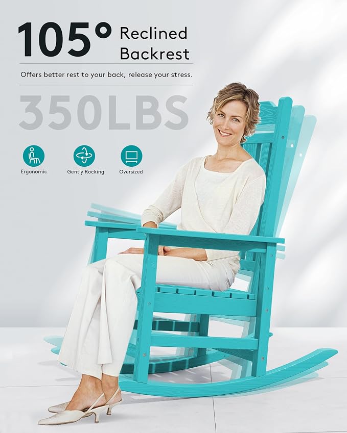 SERWALL Oversized Rocking Chair Set of 4 Outdoor, HDPE Outdoor Rocking Chair - Image 7