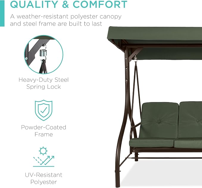Best Choice Products 3-Seat Outdoor Large Converting Canopy Swing Glider - Image 3