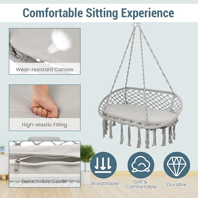 Giantex 2-Seat Hammock Chair, Macrame Swing - Image 7