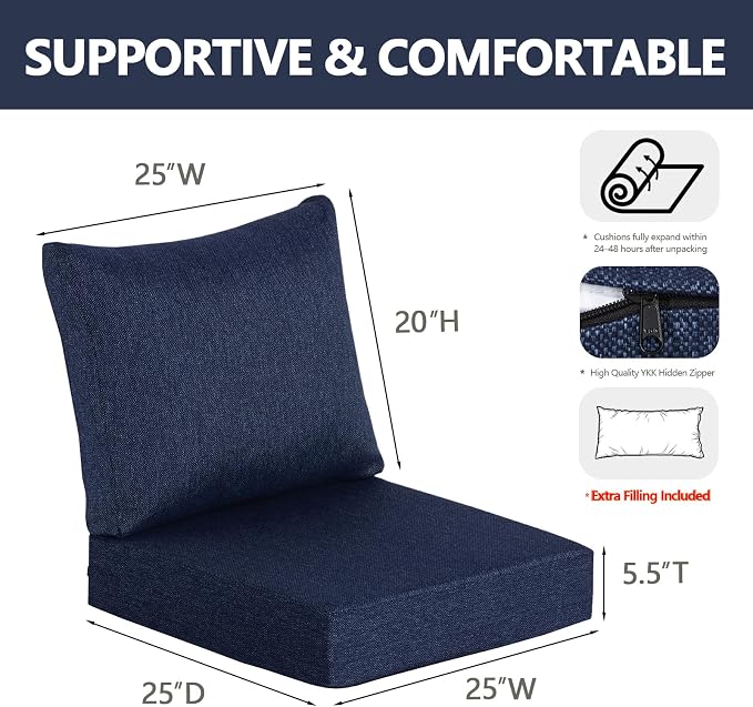 Goodgoods 25 x 25 Outdoor Patio Deep Seat Cushions 2-Pack, 1000+ Hours - Image 2