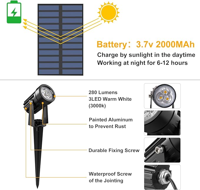 Solar Spot Lights Outdoor, Solar Landscape Spotlights IP65 Waterproof 9.8ft - Image 4