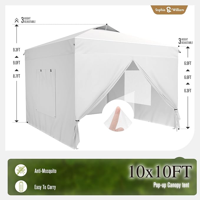 Sophia & William Canopy Tent Pop Up 10x10 ft One Person Push Set Up Canopies - Image 7