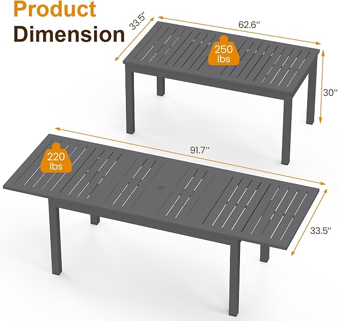 Expandable Aluminum Outdoor Dining Table, 3-Adjustable Lengths Patio Dining - Image 8