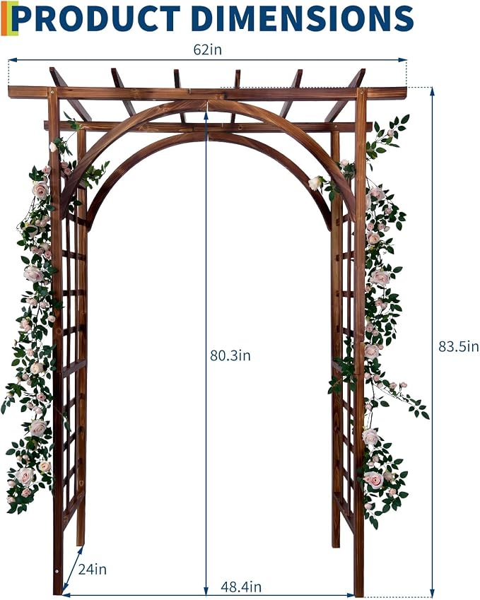 85 in Wooden Garden Arbor, Solid Fir Wood Trellis - Image 2
