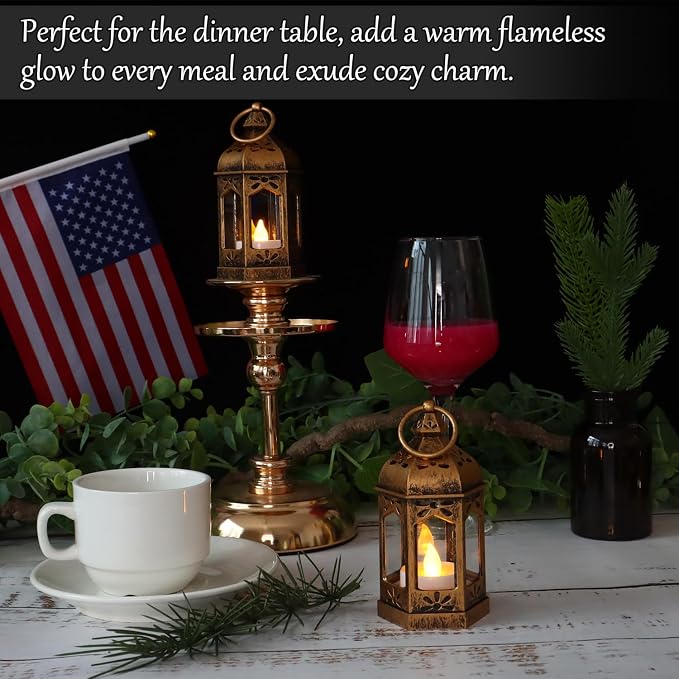LLQ 12Pcs Mini Lantern with LED Tea Light, Garden Fairy Party Decorations - Image 5