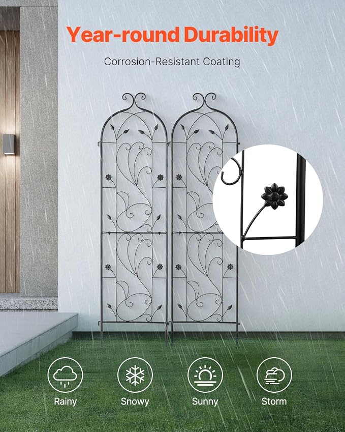 VEVOR Garden Trellis for Climbing Plants, 60 x 15 in, 2 Packs Rustproof Metal - Image 4