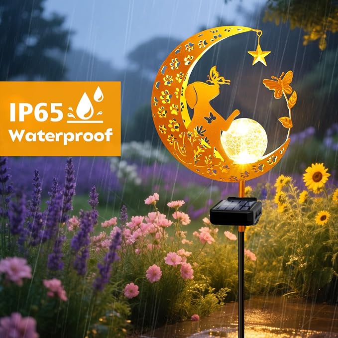 YJFWAL Garden Solar Dog Lights Pathway Stake Lights Glass Globe - Image 2