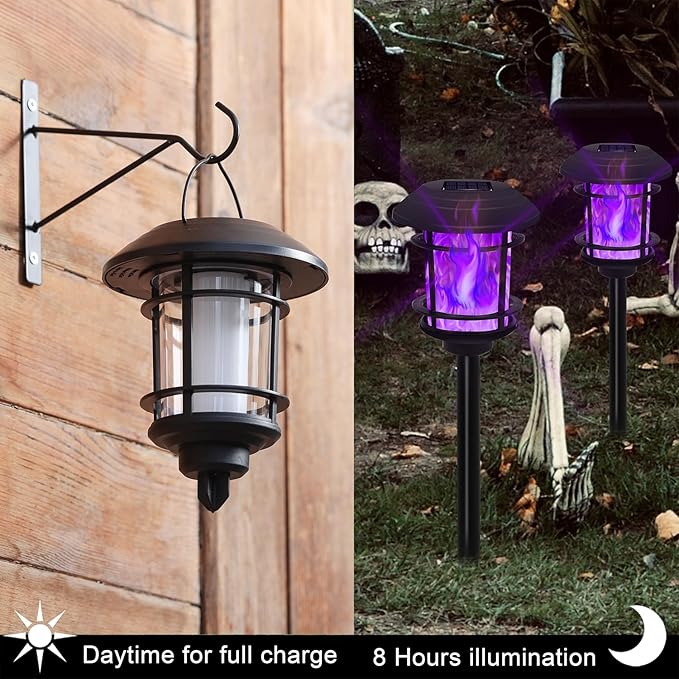 Dynaming 6 Pack Solar Flame Torch Lights Outdoor, Dual Use Flickering Purple - Image 3