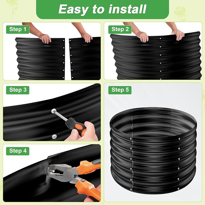 AHEONLAR 2 Pack 2x2x1.5ft Round Galvanized Raised Garden Bed Outdoor Metal - Image 5