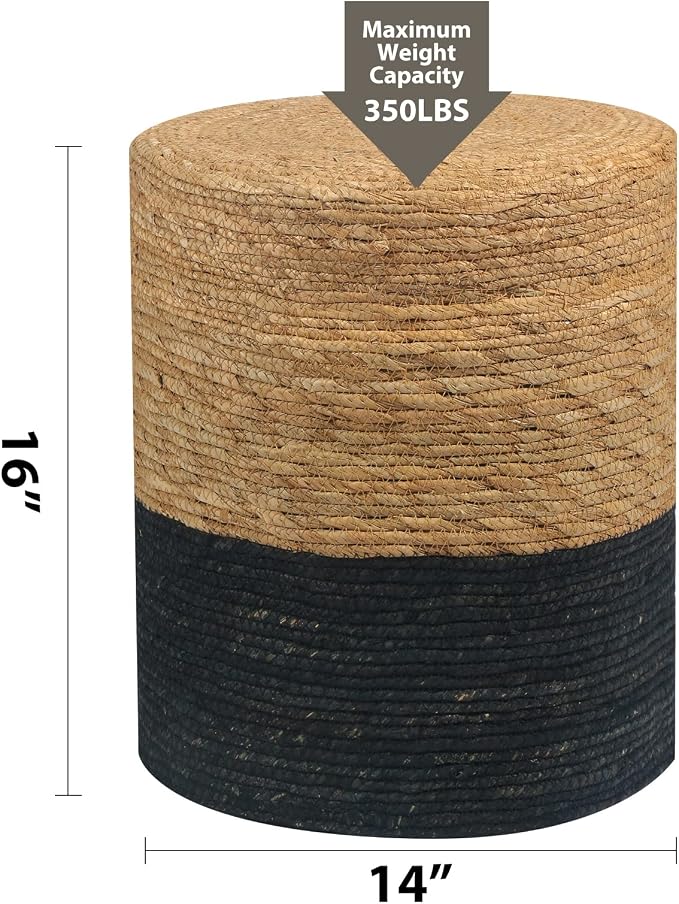 Wimarsbon Natural Seagrass Foot Stool, Hand Weaving Round Ottoman, - Image 3