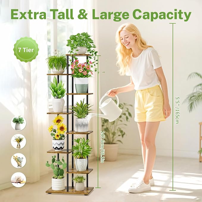 iDavosic.ly 7 Tier Tall Plant Stand Indoor, Tiered Corner Metal Wood Multiple - Image 2