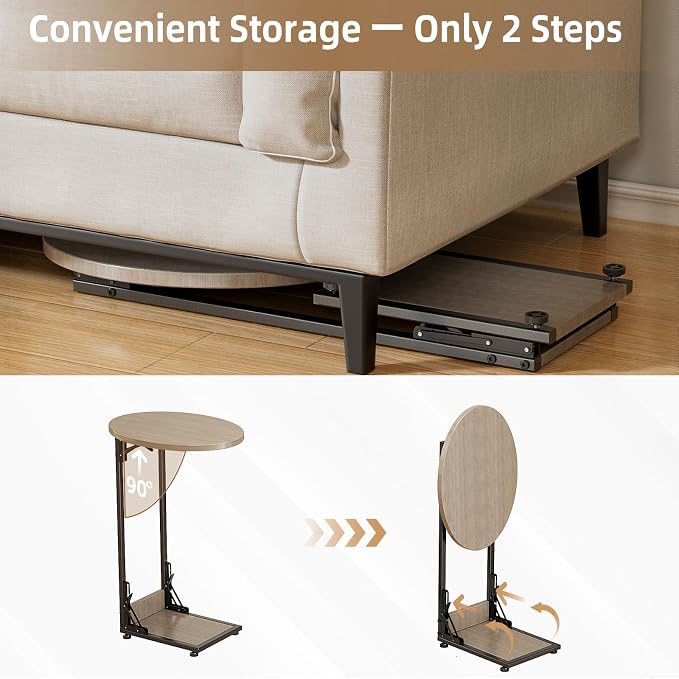 Elbourn Folding Side Table End Couch Tables, Metal Frame C-Shaped TV Stand - Image 9