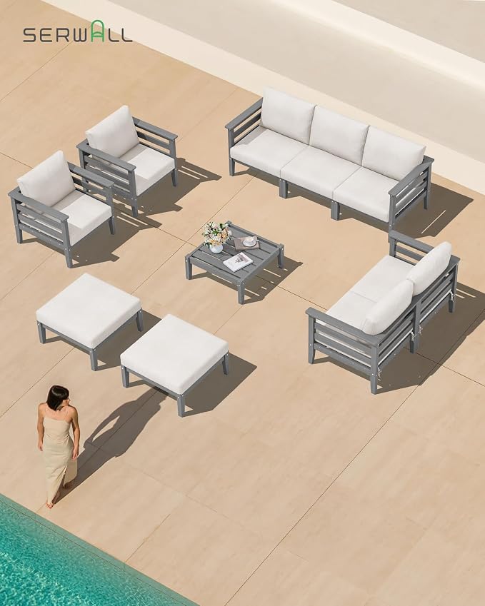 SERWALL HDPE Patio Furniture Set, 4 Pieces Outdoor Sectional Sofa Set, - Image 9