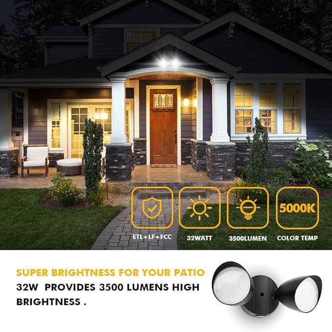 LUTEC 6222B 3500 Lumen 32 Watt 28 LED Dual-Head Floodlight Outdoor, Full Metal - Image 3