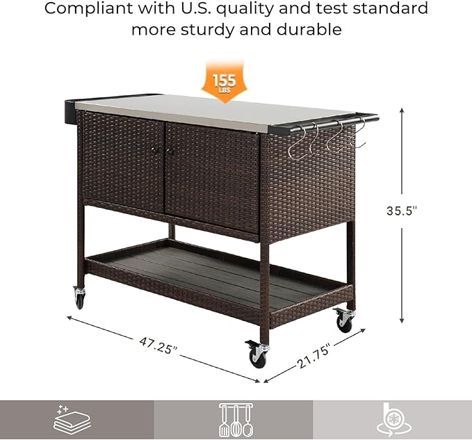 Grand patio Outdoor Bar Cart, Patio Storage Cabinet - Image 3