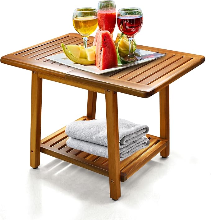 ENKEZI Acacia 24 Inches Outdoor Side Table, 2-Tier Sturdy Patio, End Table by ENKEZIProducts