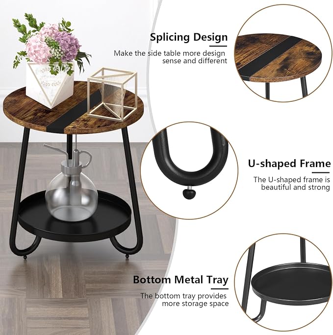 2 Tier Coffee Table in Living Room, Industrial Style Round Coffee Table - Image 6