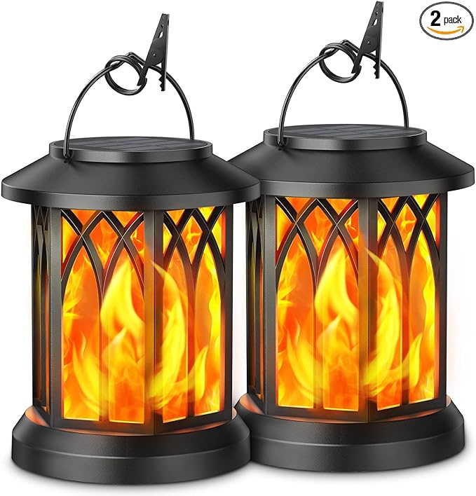 KOOPER Hanging Solar Lights Lantern Outdoor, Flickering Flames Solar Outdoor by KOOPER