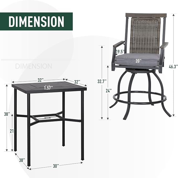 PHI VILLA 5 Piece Outdoor Bar Furniture Set, Counter Height Patio Bar Bistro - Image 7