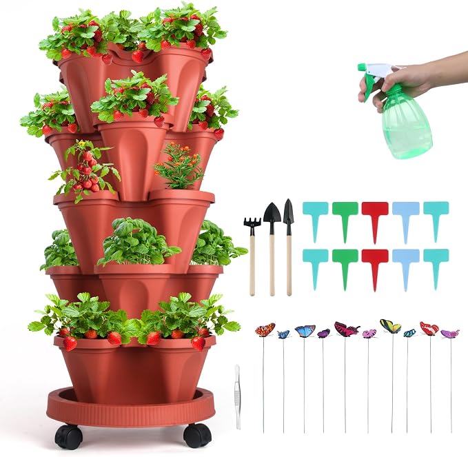 GameXcel Vertical Planter, 5 Tier Stackable Strawberry Planter by GameXcel