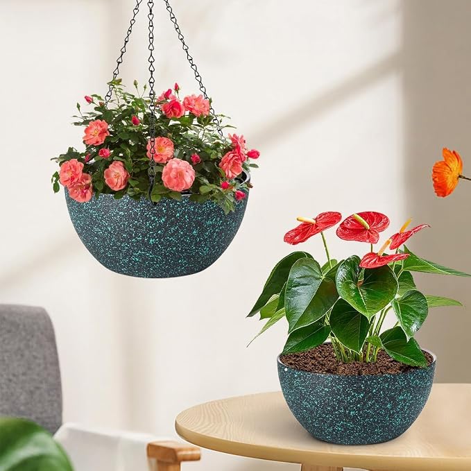 13 inch Hanging Planters for Indoor Plants, 2 Pack Planters for Outdoor Plants - Image 2