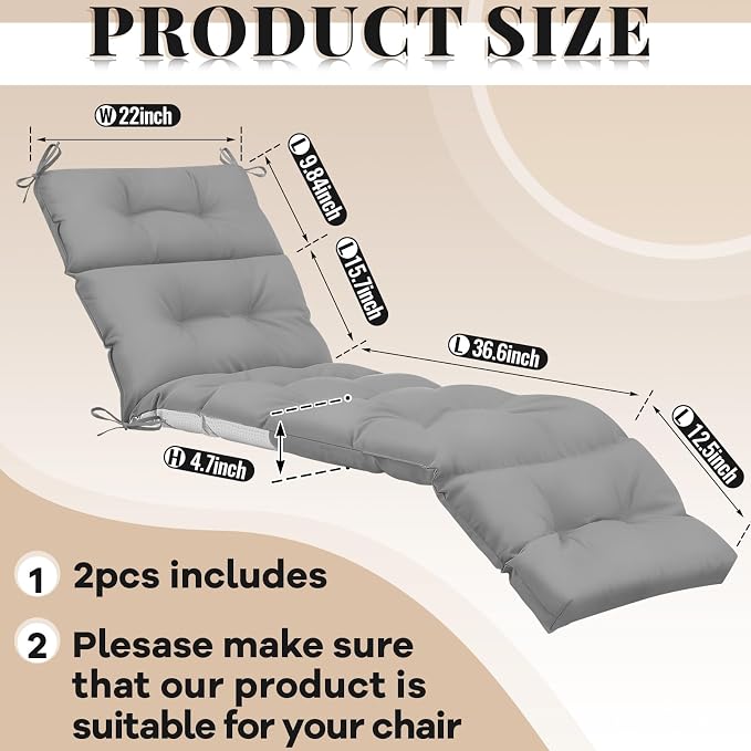 Kigley 2 Pcs Chaise Lounge Cushions 75 x 22 x 5 Inches Soft Lounge Chair - Image 3