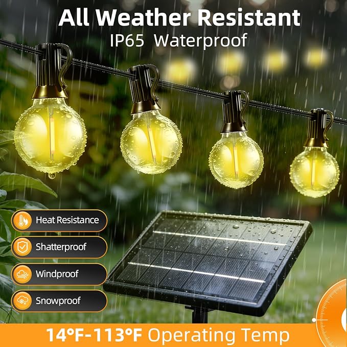 100FT Solar Lights Outdoor Waterproof: G40 30M Shatterproof Bulbs Patio Lights - Image 4