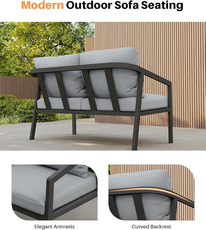 Outdoor Patio Loveseat, Never-Rust Aluminum Outdoor Loveseat Couch - Image 8