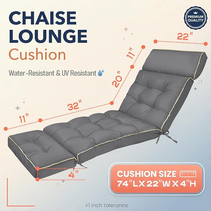 MAGIC ELEPHANT Chaise Lounge Cushion Outdoor, Memory Foam Replacement Patio - Image 3
