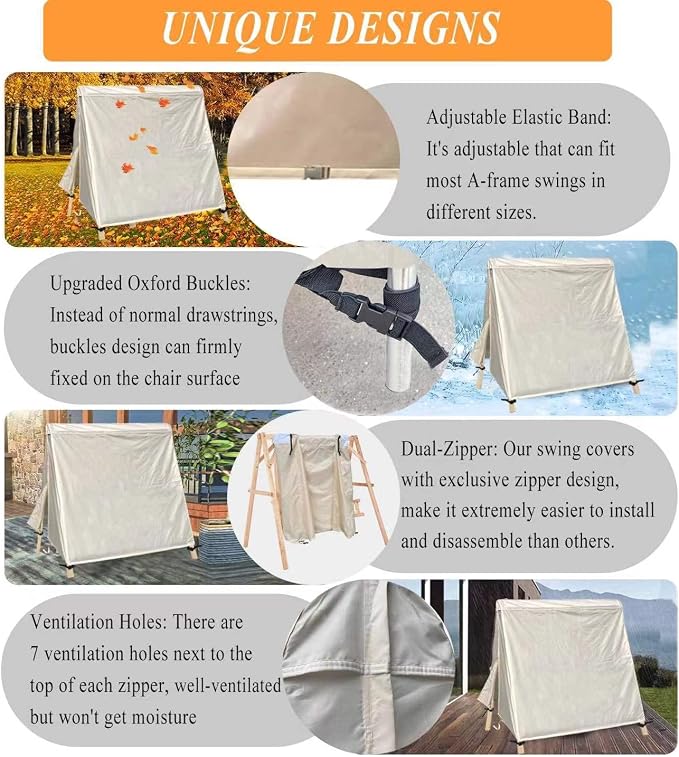 Patio Swing Cover A-Frame Swing Covers Waterproof 3 Seat UV Resistant Weather - Image 4