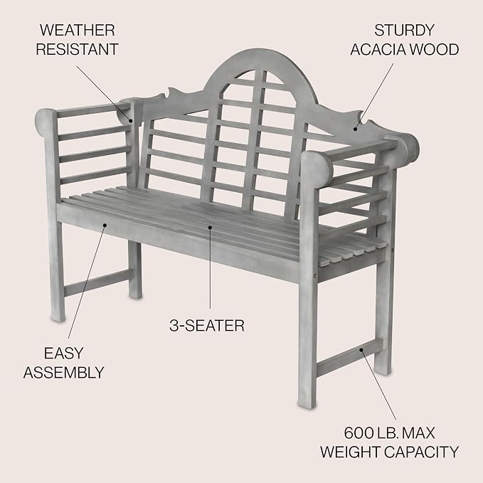 JONATHAN Y BNH103B Lutyens 51.2" 3-Seat Arched 600-Lbs Support Acacia Wood - Image 4