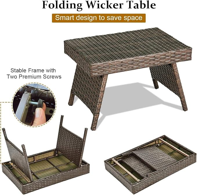 HAPPYGRILL Outdoor Wicker Table Folding Rattan Standing Coffee Side Table - Image 4