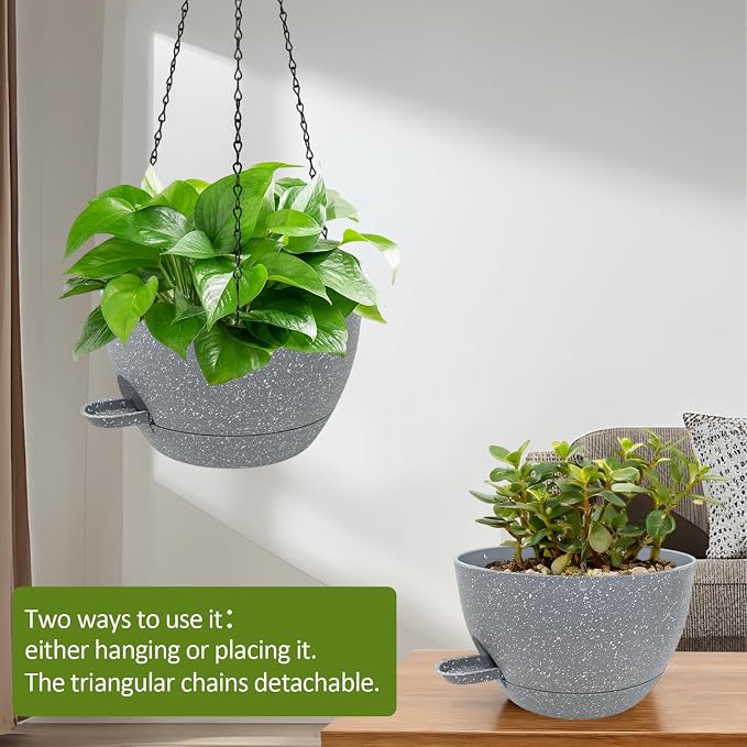 WOUSIWER Self Watering Hanging Planters, 2 Pack 10'' Plastic Pots - Image 3