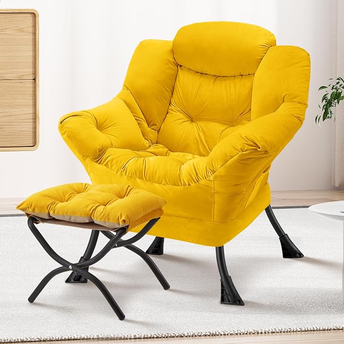 Lazy Chair with Folding Ottoman Modern Large Accent Chair, Contemporary Lounge - Image 2