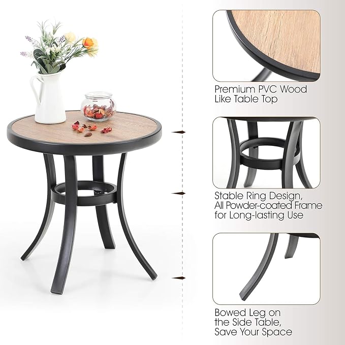 PHI VILLA Outdoor Round Side Table Set of 2, Outside All Weather Coffee Bistro - Image 4