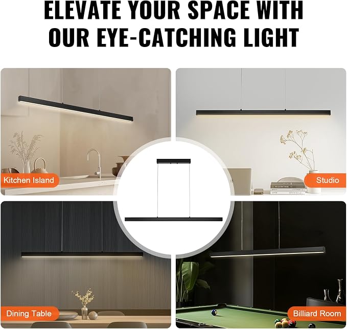 VEVOR Dimmable Linear Pendant Light, 47 in LED Linear Light Fixture Chandelier - Image 6