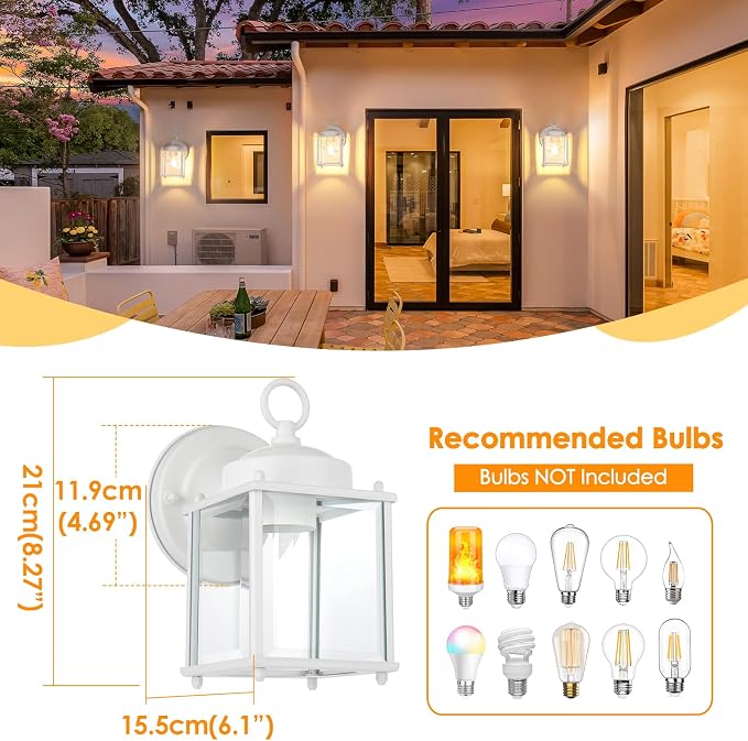 Outdoor Wall Lantern, Exterior White Waterproof Wall Sconce Lighting Fixtures - Image 4