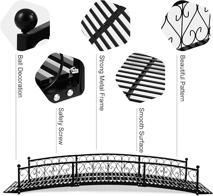 Metal Garden Bridge 8 FT, Durable Decorative Footbridge - Image 6
