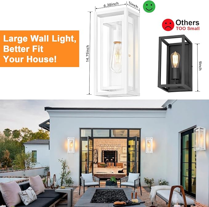 15" Large Outdoor Light Fixture Wall Mount, Modern Waterproof Exterior Porch - Image 6