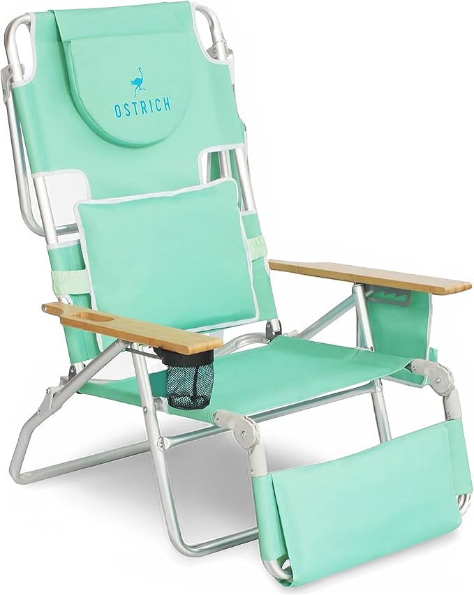 Ostrich Deluxe 3N1 Padded Beach Chair w/ Face Cushion & Arm Holes, Teal by OstrichProducts