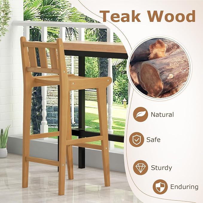 Tangkula 3 Piece Patio Bar Set, Teak Wood Bistro Furniture - Image 7