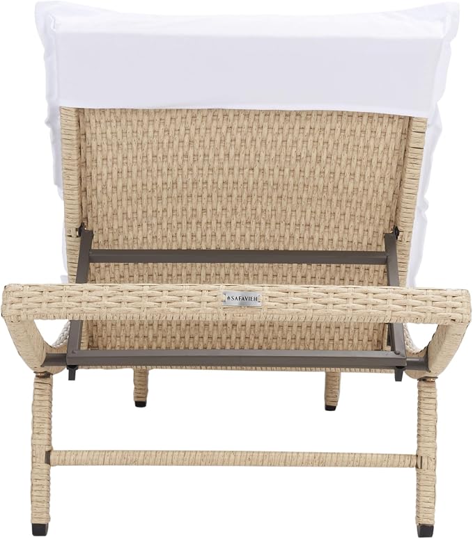 SAFAVIEH Outdoor Collection Colley Beige/White Cushion Wicker Chaise Lounge - Image 5