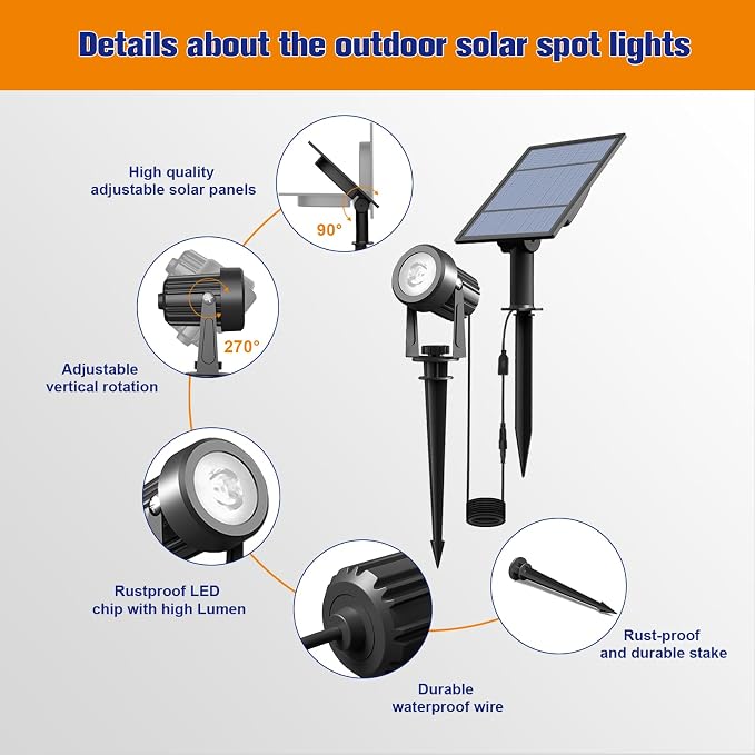 APONUO Solar Spot Lights Outdoor 4-in-1 Solar Landscape Lighting Dusk to Dawn - Image 7