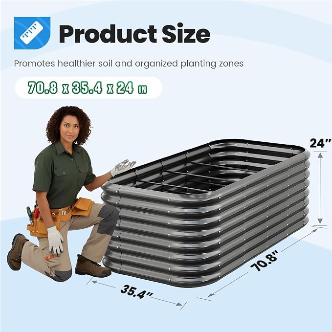 Quictent Galvanized Raised Garden Bed Kit, Strengthened by Crossbar, Dark Gray - Image 6