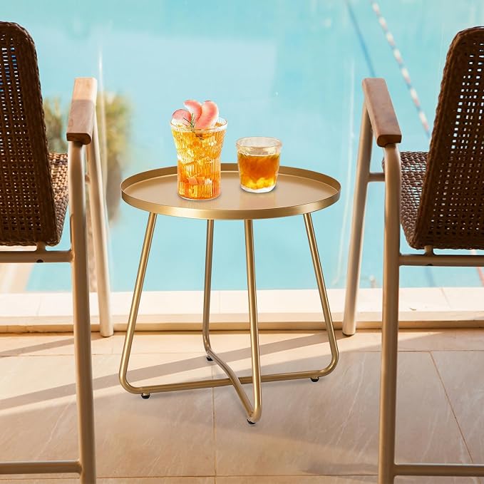 danpinera Outdoor Side Tables, Weather Resistant Steel Patio Side Table - Image 2