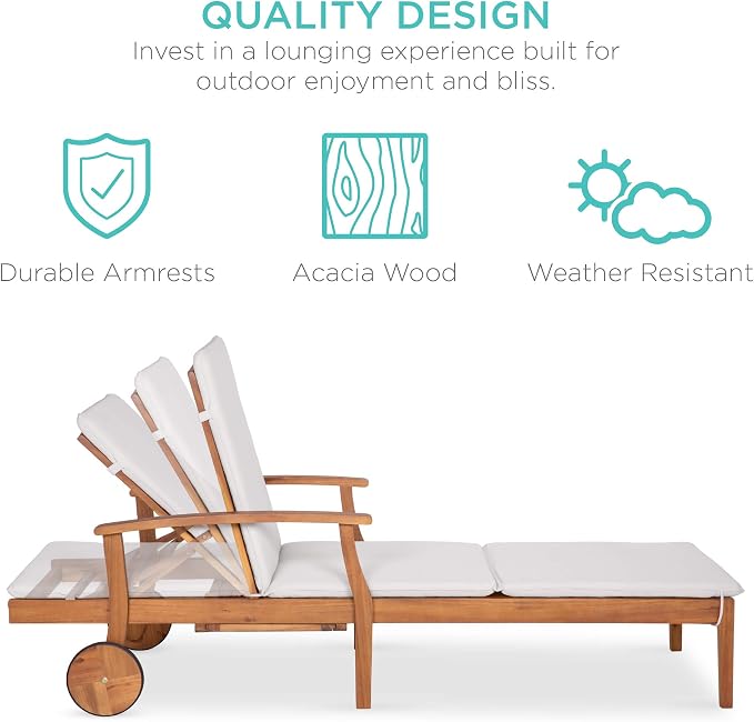 Best Choice Products 79x26in Acacia Wood Chaise Lounge Chair Recliner, Outdoor - Image 5