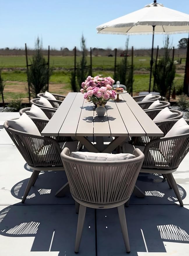 PURPLE LEAF 11 Pieces Patio Dining Set Wicker Outdoor Furniture Rectangular by PURPLELEAF