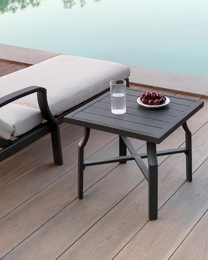 Patio Side Table, Aluminum Outdoor Pool Side Table - Image 9