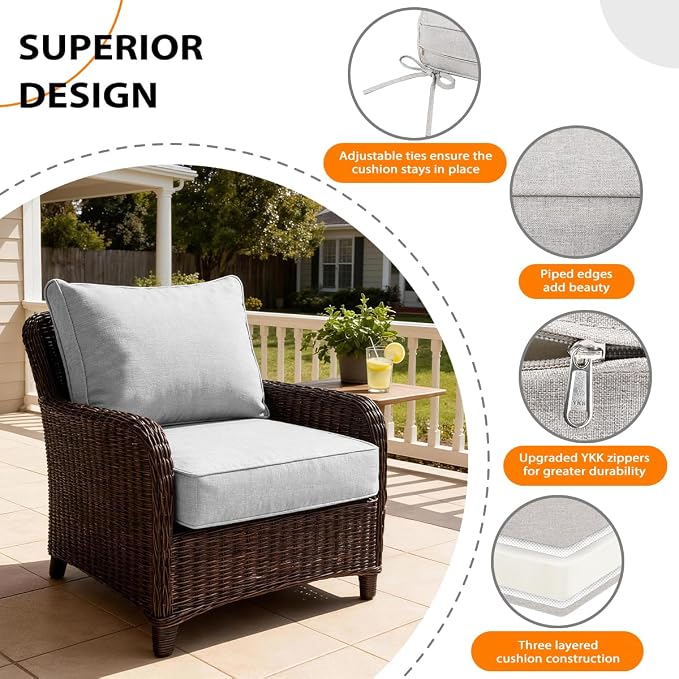 Sundale Outdoor Olefin Deep Seat Cushion, Patio Chair Cushion and Pillow - Image 4