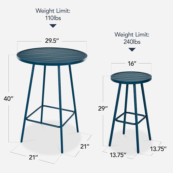 Best Choice Products 3-Piece Patio Dining Set, Bar Height, Outdoor Bistro Set - Image 2
